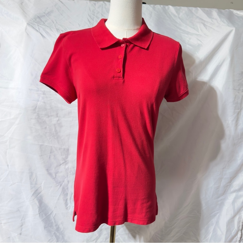 Aeropostale Women’s Red Polo Shirt Size L Short Sleeve Stretch Cotton Top